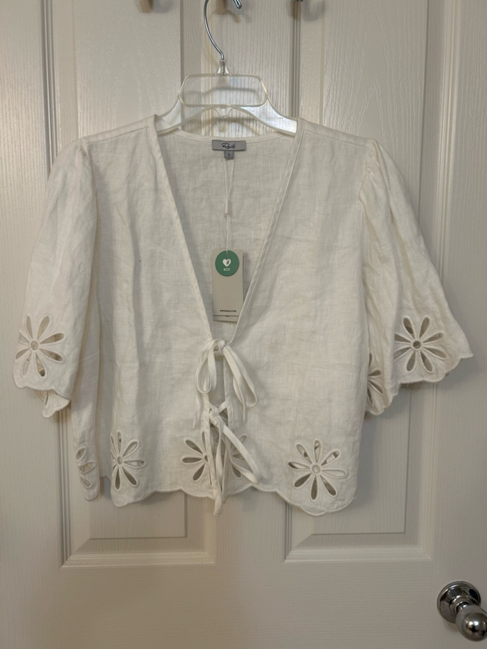 Rails Pari Linen Tie-Front Eyelet Crop Top in White Size L - Picture 6 of 10
